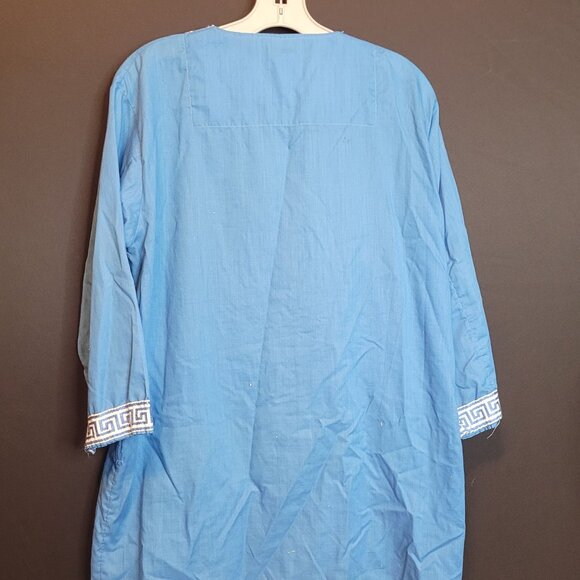 Vintage Pajama Top Pleetway Mens Blue White Trim Long Sleeve Zeus Loungearounds - Picture 8 of 9